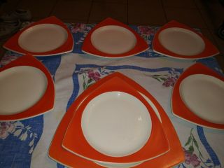Vintage Mid Century Modern Tricorne By Salem Orange Plates 6 Plate,  1 Large Plate