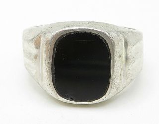 MEXICO 925 Silver - Vintage Men ' s Black Onyx Inlay Large Band Ring Sz 14 - R8367 2