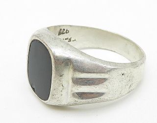 MEXICO 925 Silver - Vintage Men ' s Black Onyx Inlay Large Band Ring Sz 14 - R8367 5