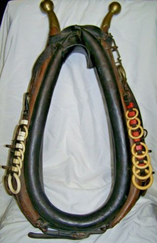 Vintage Horse Collar Hames Brass Leather Buckles