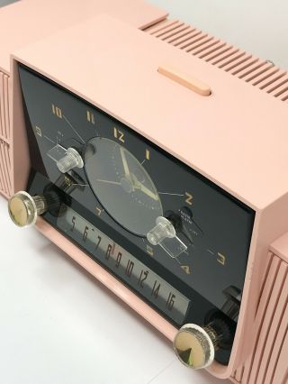 Vintage GE General Electric Pink Alarm Clock Tube Radio Model C - 416 C 3
