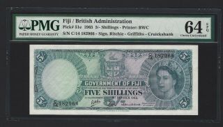 1965 Fiji 5 Shillings,  Pmg 64 Epq Ch.  Unc,  Rare Grade,  P - 51e Qeii Note