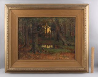 Lrg Antique Frank Darrah American Impressionist Wooded Landscape Oil Painting Nr