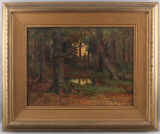 Lrg Antique FRANK DARRAH American Impressionist Wooded Landscape Oil Painting NR 2