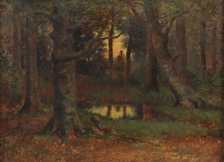 Lrg Antique FRANK DARRAH American Impressionist Wooded Landscape Oil Painting NR 3