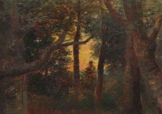 Lrg Antique FRANK DARRAH American Impressionist Wooded Landscape Oil Painting NR 4