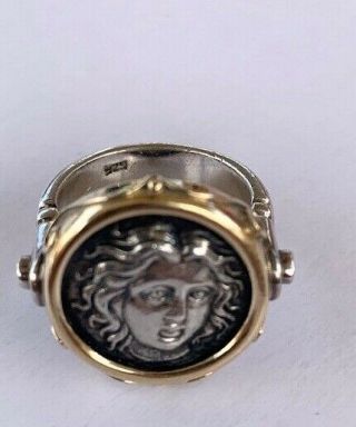 Vintage 925 Sterling And 14k Gold Trim Decorative Ring With Female Face S 7.  5