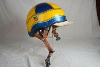 Fabulous Vintage Horse Harness Racing Jockey Silks Helmet Snell Mfg Yellow Blue