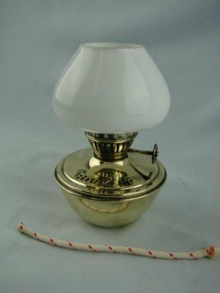 Rare Vintage Brass Hand Held Kelly / Pixie Oil Lamp,  Shade Embossed 