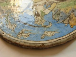 Antique 19th.  C.  Persian round plaque tile King on a horse,  Diameter 15,  7 Inch. 5