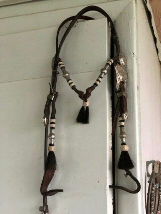 Vintage Show Bridle Headstall With Horsehair And Braided Rawhide