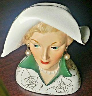 Vintage Napco C2638c Head Vase Dated 1956 Lady With Pearl Earrings