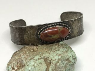 Vintage Navajo Fred Harvey Era Petrified Wood Sterling Silver Cuff Bracelet