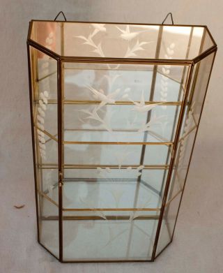 Vtg Brass Glass Table Top /Wall Curio Cabinet Display Shelf Case Mirror Back 16 