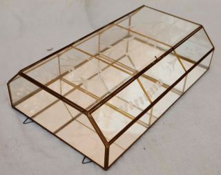 Vtg Brass Glass Table Top /Wall Curio Cabinet Display Shelf Case Mirror Back 16 