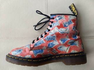 DOC DR MARTENS RED BOOTS BLUE FISH RARE VINTAGE MADE IN ENGLAND UNISEX 6UK 8W 7M 2