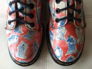 DOC DR MARTENS RED BOOTS BLUE FISH RARE VINTAGE MADE IN ENGLAND UNISEX 6UK 8W 7M 3