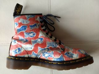 DOC DR MARTENS RED BOOTS BLUE FISH RARE VINTAGE MADE IN ENGLAND UNISEX 6UK 8W 7M 6