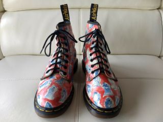 DOC DR MARTENS RED BOOTS BLUE FISH RARE VINTAGE MADE IN ENGLAND UNISEX 6UK 8W 7M 8