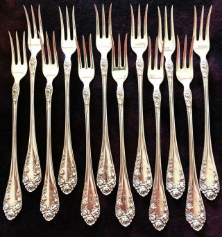 12 Antique Wallace Rose Sterling Silver Seafood Cocktail Forks Euc