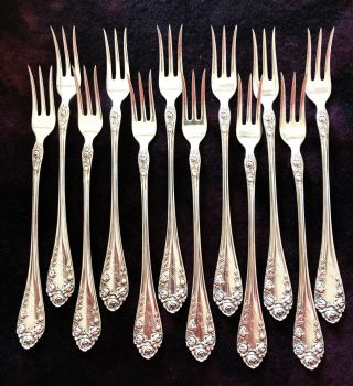 12 Antique Wallace Rose Sterling Silver Seafood Cocktail Forks EUC 2