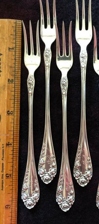 12 Antique Wallace Rose Sterling Silver Seafood Cocktail Forks EUC 3