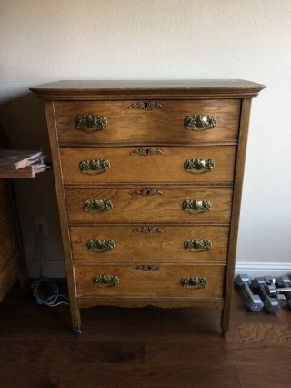 Antique Oak High Boy Dresser 46 " High