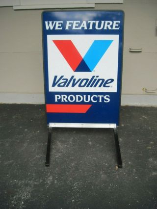 Vintage Valvoline Double Sided Metal Sign & Stand " We Feature Products " Ex.  Cond