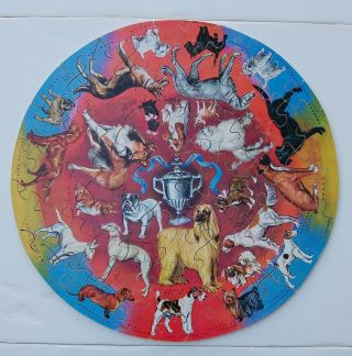 Springbok Round Wood Prize Dogs Puzzle All Breeds Vintage 1960 