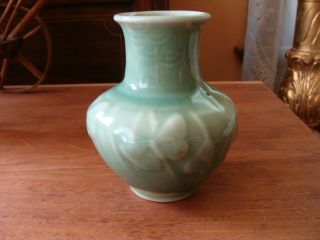 Vintage Rookwood Art Pottery Vase Glossy Green Embossed Butterflies Design 1945