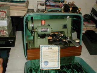 Vintage White Rotary Sewing Machine Green Series E - 6354 W/ Accessories In Case