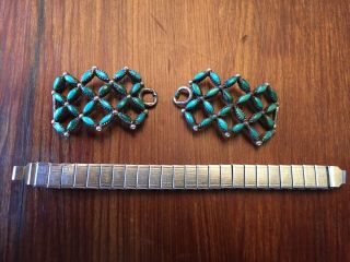Vintage Turquoise Sterling Silver Ladies Watch Tips And Band Initials Hs