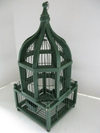 Vintage Victorian Style Wood Bird Cage Dishes Door Bottom Comes Off