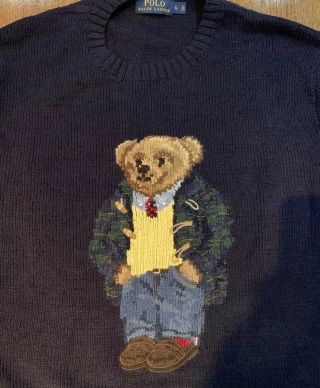 Polo Ralph Lauren Bear Handknit Sweater Toggle Vintage Stadium Hitech Pwing