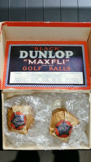 Vintage " Black Dunlop Maxfli Mesh " Golf Ball Box Incl.  2 Balls In Wrappers