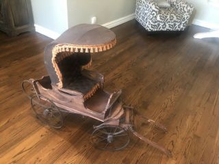 Antique Vintage Wooden Carriage Buggy Small Doll Buggy Kids 2