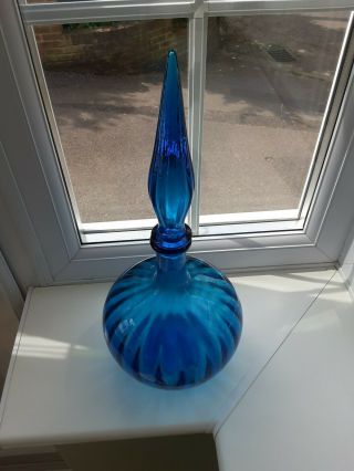 Vintage Empoli Large Italian blue glass fluted pattern decanter / bottle 4
