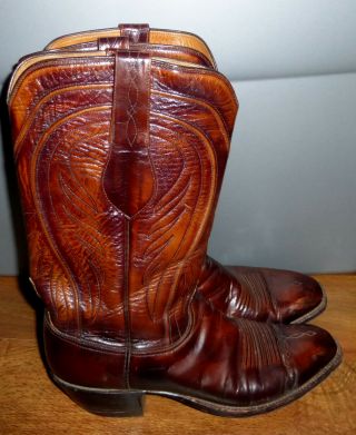 Vintage Mens Lucchese San Antonio Brown Leather Western Cowboy Boots Size 9 D