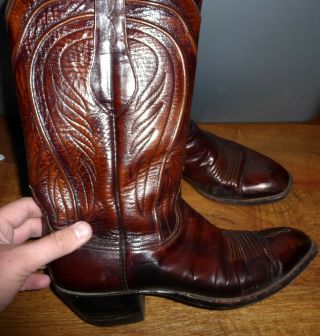 VINTAGE MENS LUCCHESE SAN ANTONIO BROWN LEATHER WESTERN COWBOY BOOTS SIZE 9 D 2