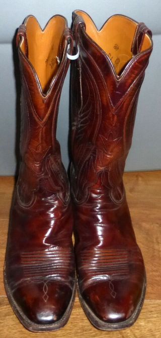 VINTAGE MENS LUCCHESE SAN ANTONIO BROWN LEATHER WESTERN COWBOY BOOTS SIZE 9 D 3
