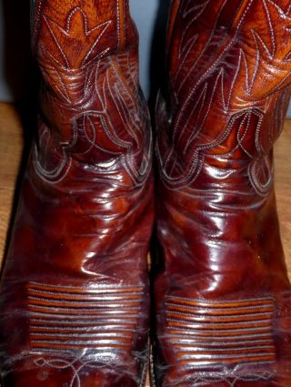VINTAGE MENS LUCCHESE SAN ANTONIO BROWN LEATHER WESTERN COWBOY BOOTS SIZE 9 D 4