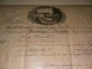 Philadelphia And Lancaster Turnpike Road Stock Certificate Rare Signed