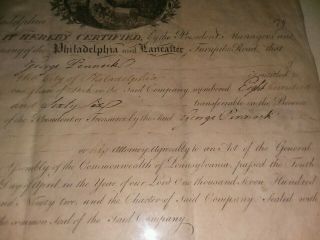 Philadelphia And Lancaster Turnpike Road Stock Certificate rare signed 2
