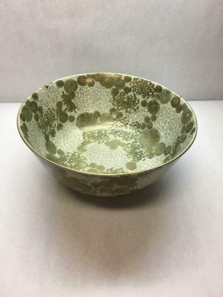 Vintage China Large Serving Bowl Feika Japan Green Floral Design Gold Accents