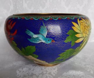 Large Vintage Chinese Cloisonne Bowl Birds And Floral Designs