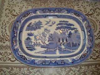 Vintage " Blue Willow " Large Platter 18 5/6 " X 14 1/8 " - Ocean Sakakibara - Japan