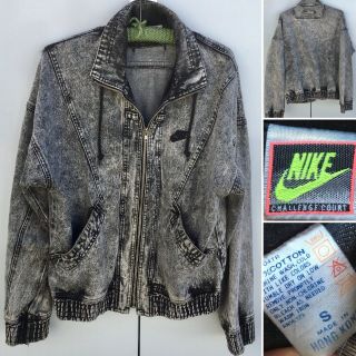 Vintage Nike Challenge Court Acid Wash Denim Jacket Sz S 80s 90s