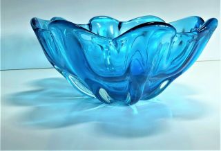 Vintage Art Glass Splash Bowl | Murano Art Glass Blue Pronged Vase