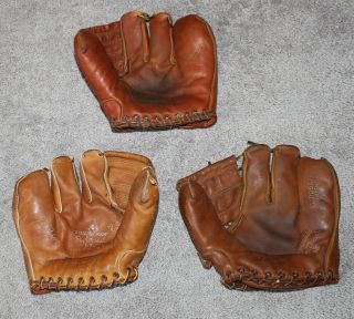 (3) Vintage Baseball Gloves Stan Musial Rawlings Rosen Olympic Macgregor Leather