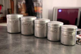 5 French Vintage Kitchen Aluminium Canisters